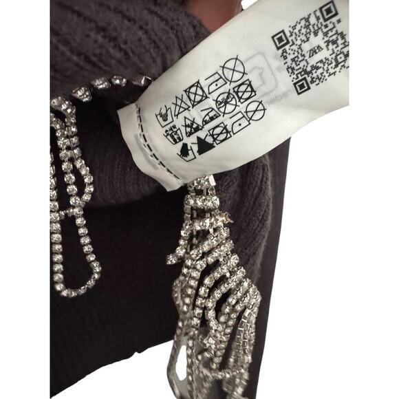 ZARA Gray Ribbed Knit Cropped Sweater w/ Pearl Rhinestone Fringe Hem - Size M - Picture 6 of 12